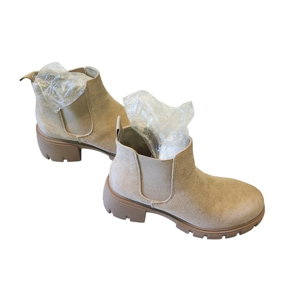 Chelsea Boots Chunky Lug Sole Block Heel Ankle Boots Size 6 Tan